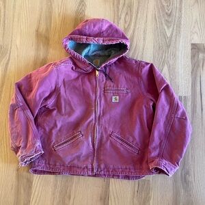Carhartt Pink Sherpa Lined Jacket with Hood. Vintage workwear women’s jacket. XL